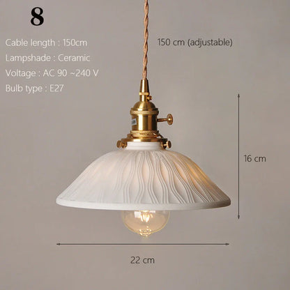 Japanese Ceramic Pendant Light With Copper Finish