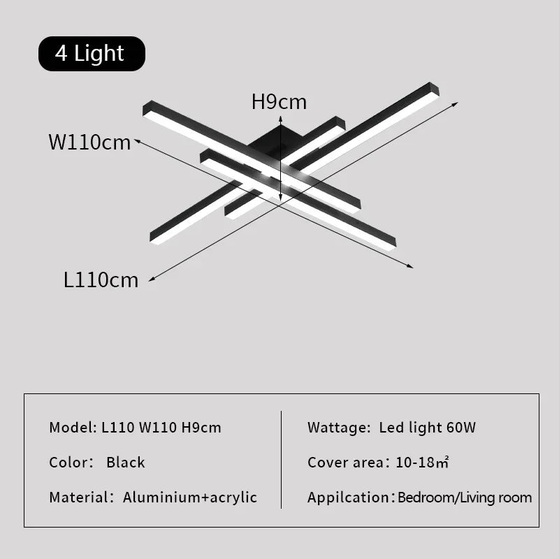 Black LED Ceiling Lamp 8-Light L120cm Remote