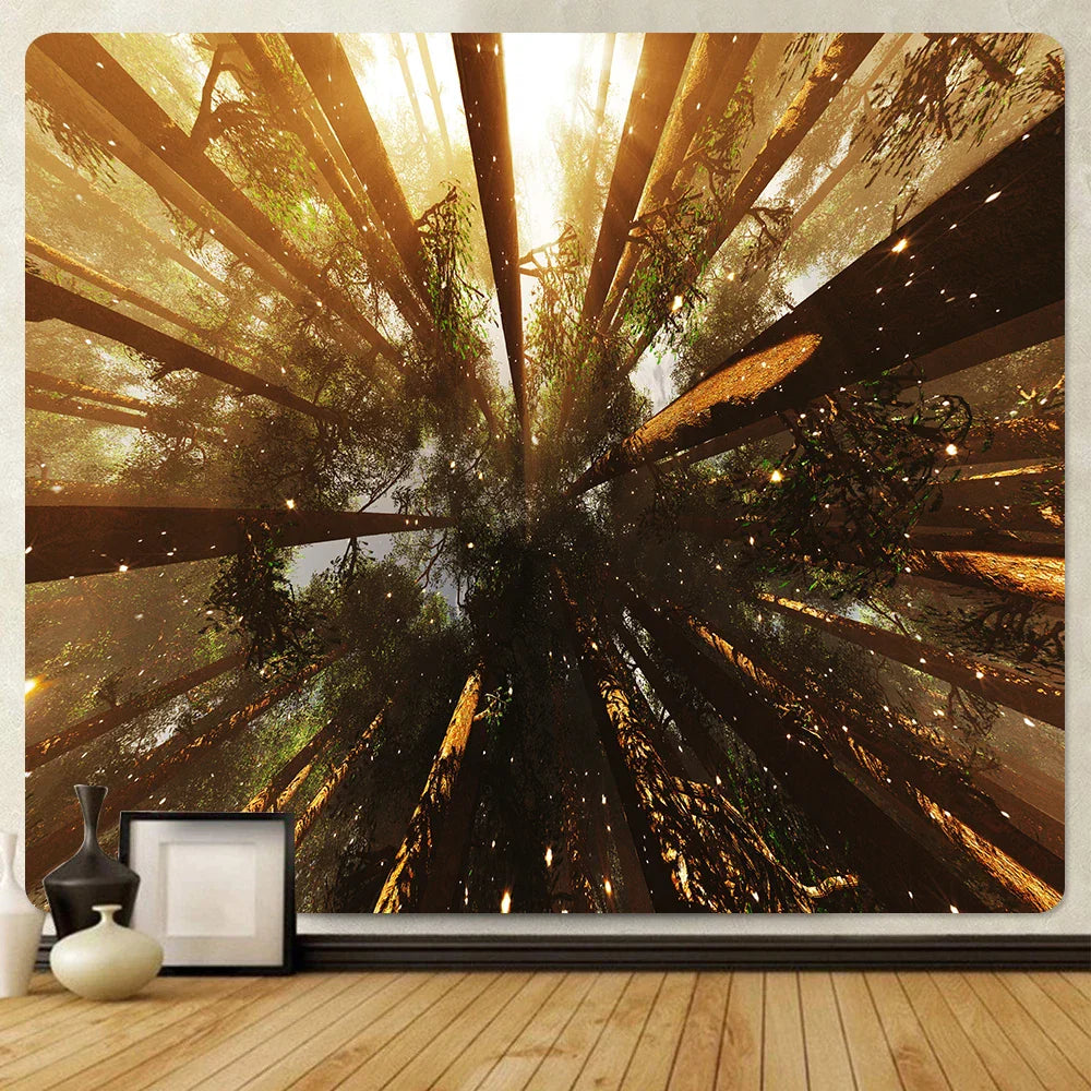 DecorBites™ Forest View Tapestry: Psychedelic Mandala Wall Decor & Beach Towel