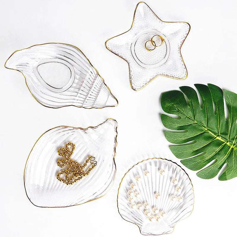 DecorBites™ Electroplated Crystal Glass Dish Plate Saucer with Sea Features