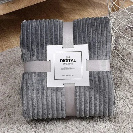 DecorBites™ Cozy Striped Flannel Fleece Blanket for Winter - Bedroom Living Room Throw