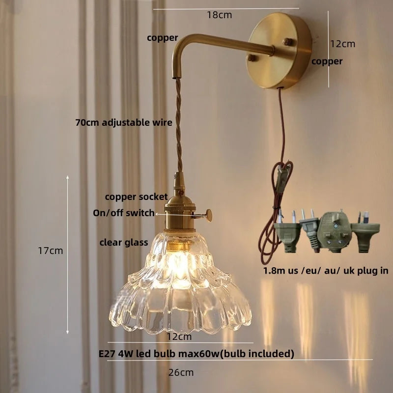 DecorBites™ LED Wall Lights Modern Nordic Pull Chain Glass Bedroom Lamp