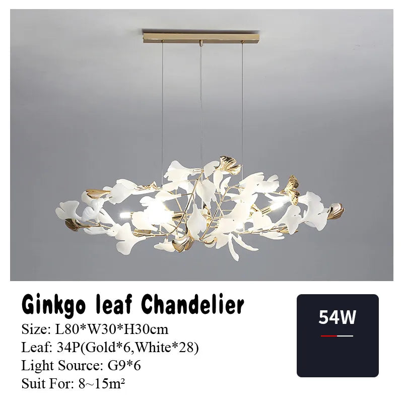DecorBites™ Gold Branches Chandelier with Porcelain Leaves Pendant Light - Luxury Living room Decor