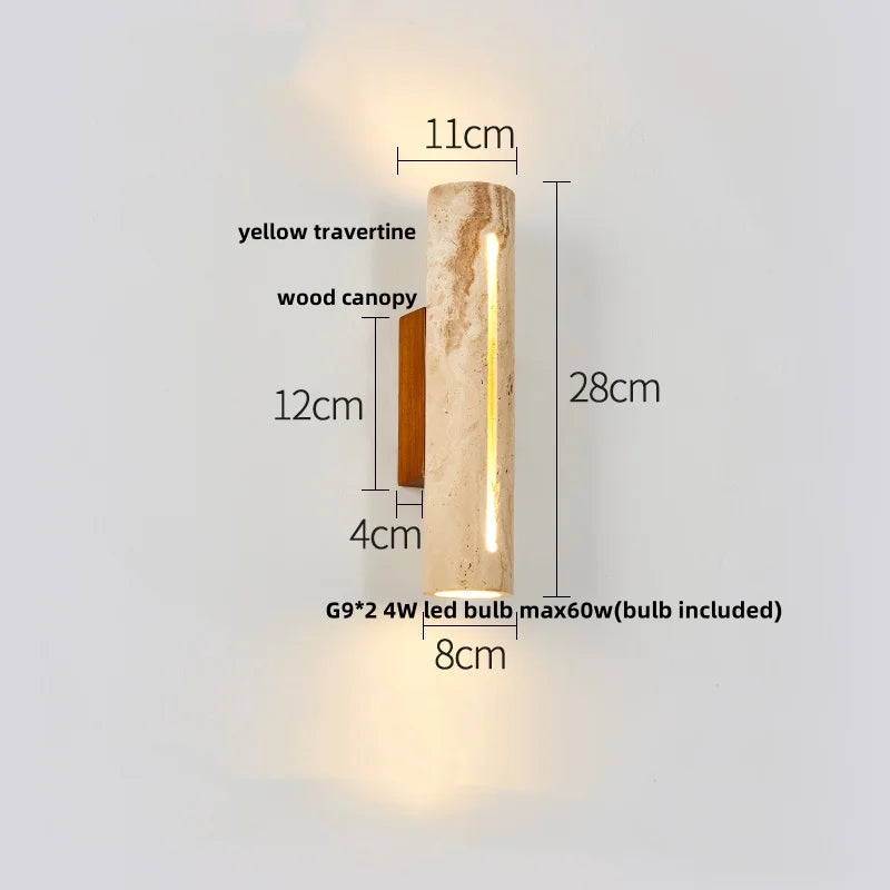 DecorBites™ LED Wall Lights Yellow Travertine Stone Modern Bedside Lamp