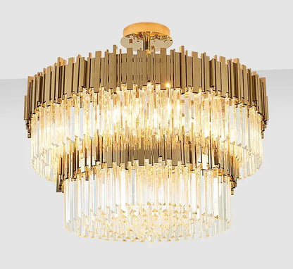 DecorBites™ Crystal LED Chandelier: Adjustable Metal Hanging Lamp for Living Room, Dining, Bedroom