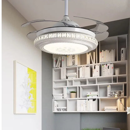 DecorBites™ Crystal Chandeliers Ceiling Fans with Invisible Ceiling Fan Light, Remote Control, 6 Speeds
