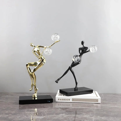 DecorBites™ Golden Man Dancing Crystal Ball Acrobatic Sculpture Figure for Home Decor