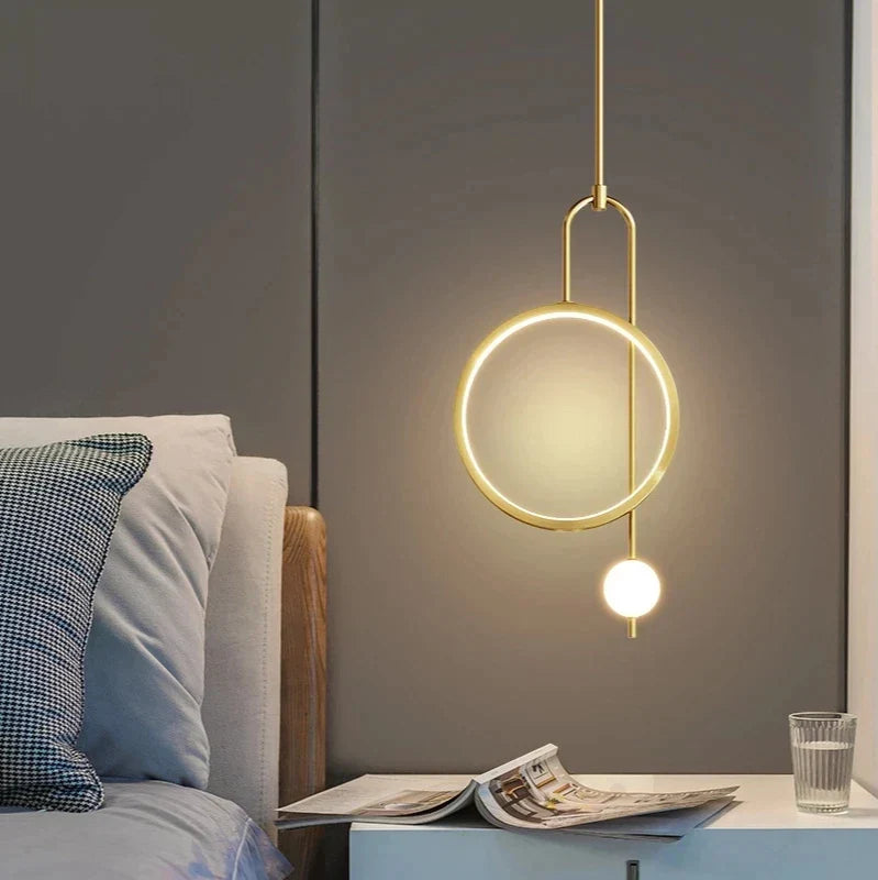 DecorBites™ Gold Black Ring Glass Ball LED Pendant Chandelier