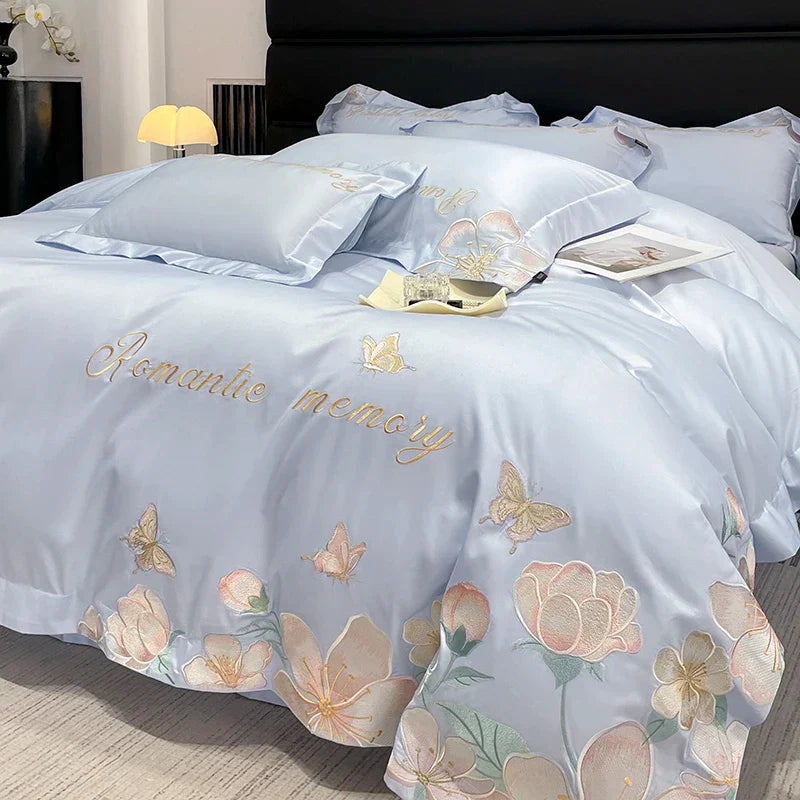 DecorBites™ Embroidered Flowers Butterfly Bedding Set - 4Pcs