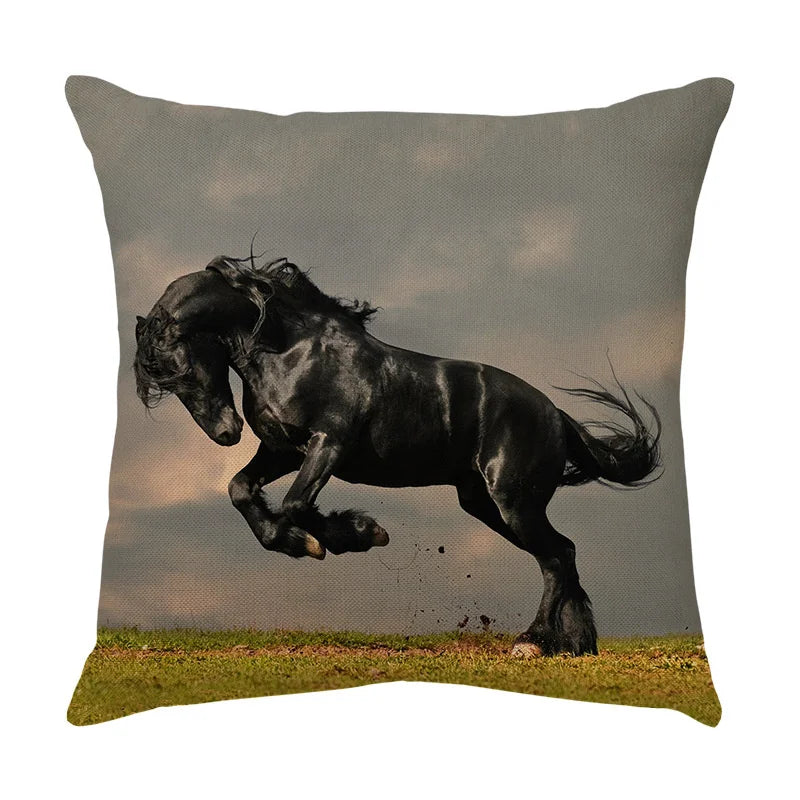 DecorBites™ Galloping Horse Pillowcase: Wild Horse Print Linen Cushion Cover for Home Decoration