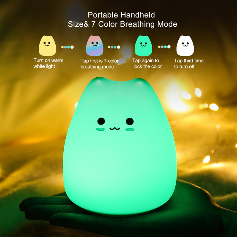 Mini Beliebte Katze Baby Nacht Lampe 7-farbe Pat Touch Farbwechsel Augenschutz Schlafzimmer Nacht Nacht Licht Geschenk Kinder 