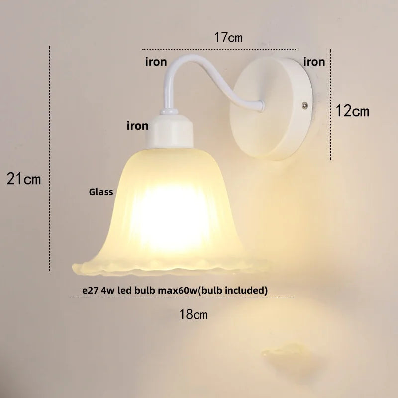 DecorBites™ Glass Iron LED Wall Sconce Pull Chain Switch White Stair Light