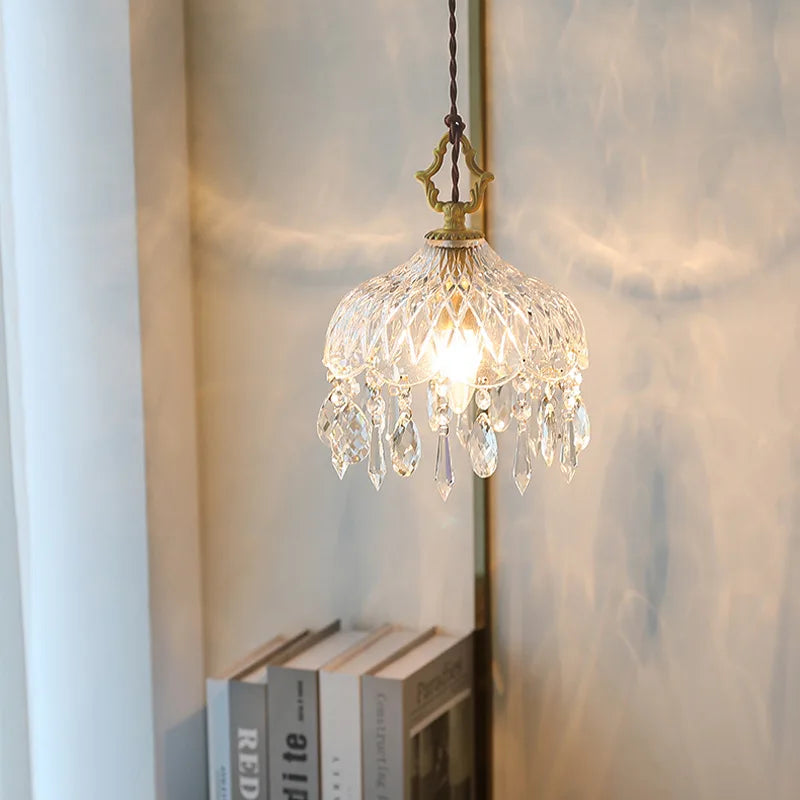 DecorBites™ Crystal Glass LED Copper Pendant Lights for Bedroom Living Dining Room