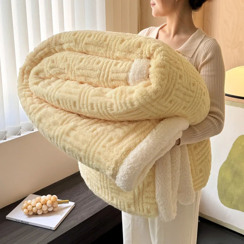 DecorBites™ Jacquard Lamb Wool Double-Layer Blanket for Cozy Comfort & Style