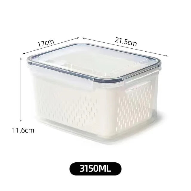 DecorBites™ Fridge Storage Containers with Drain Basket for Kitchen Organization