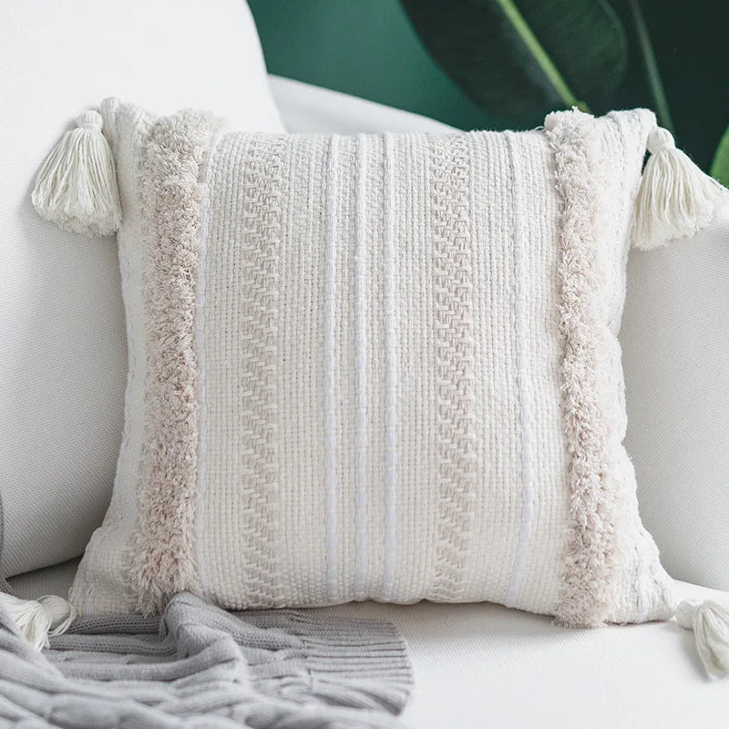 DecorBites™ Geometric Embroidery Cushion Cover with Tassel, Home Decor Pillowcase, Various Sizes