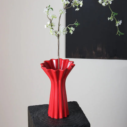 DecorBites™ Geometric Fold Pattern Ceramic Vase Red Floral Arrangement Terrarium Home Decor