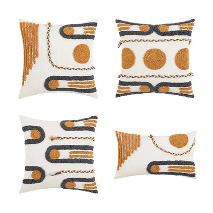 DecorBites™ Geometric Embroidered Cotton Canvas Cushion Cover Home Decor Boho Style