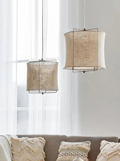 DecorBites™ Linen Fabric Chandelier: Japanese Retro Handmade Art Lamps for Restaurant, Bedroom, Bar Counter