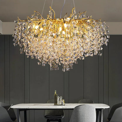 DecorBites™ Gold Crystal Chandelier LED Round Light Island Branch Chandelier