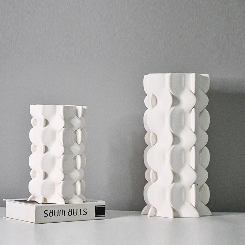 DecorBites™ Geometric Ceramic Fold Pattern Flower Vase Decorative Home Ornament