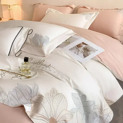 DecorBites™ Cotton King Size Embroidery Bedding Set: Soft Comforter Set with Double Duvet Cover & Sheet
