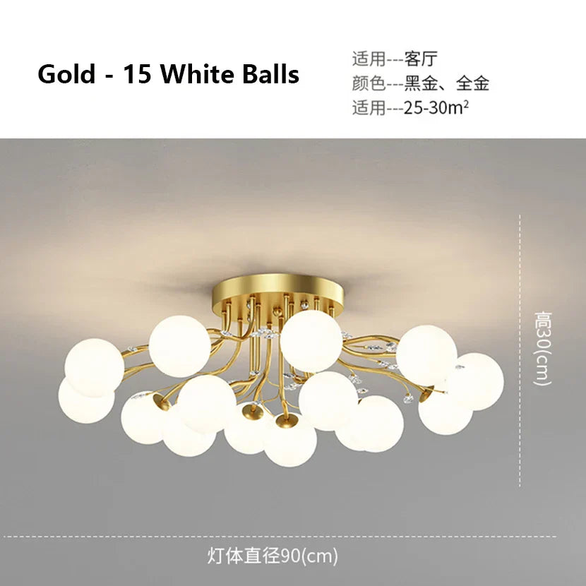 DecorBites™ Glass Bubble Ball Crystal LED Ceiling Light - Black Gold Aesthetic Décor
