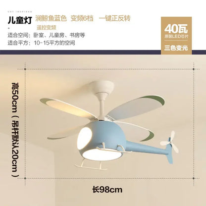 DecorBites™ Kids' Helicopter Ceiling Fan with LED Light Chandelier - Modern Aircraft Design