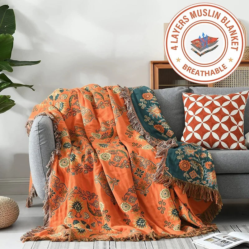 DecorBites™ Gauze Boho Towel Blanket - Soft Cotton Nordic Sofa Cover & Throw