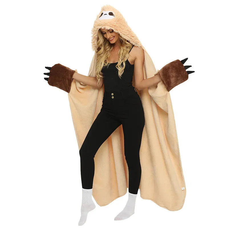 DecorBites™ Cute Sloth Flannel Shawl Blanket for Cozy Autumn & Winter Warmth