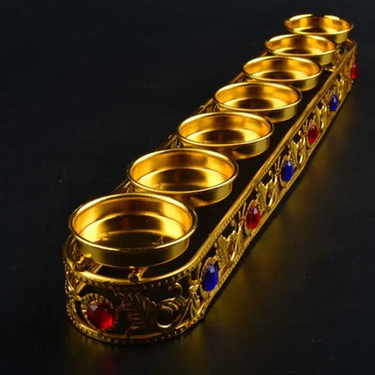 DecorBites™ Gem Inlaid Candlestick Stand for Buddhist Wedding Altars & Decor.