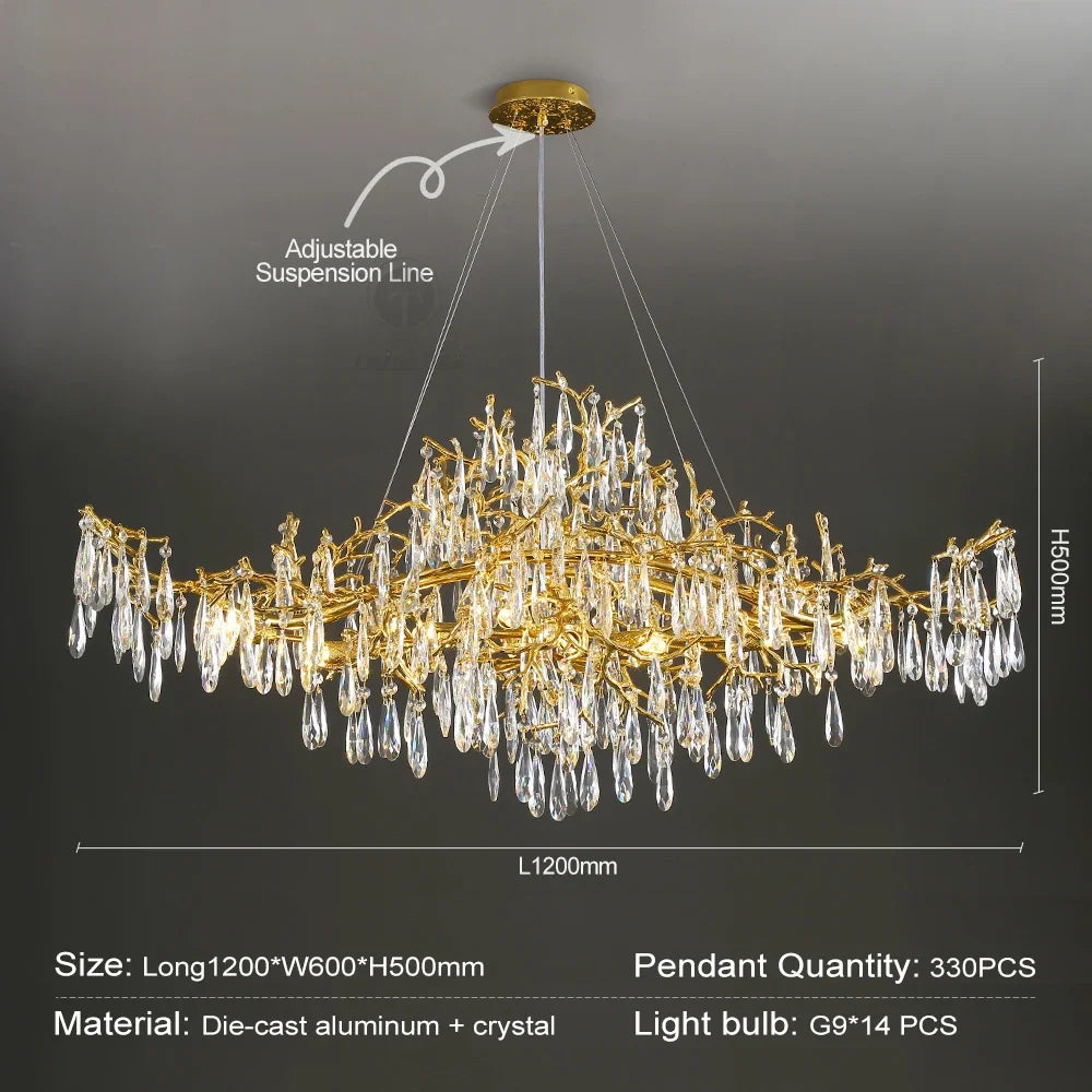 Golden Crystal Long Chandelier