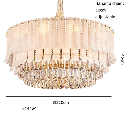 DecorBites™ Golden Crystal Chandelier: Postmodern Luxury Round Chandelier for Living Room