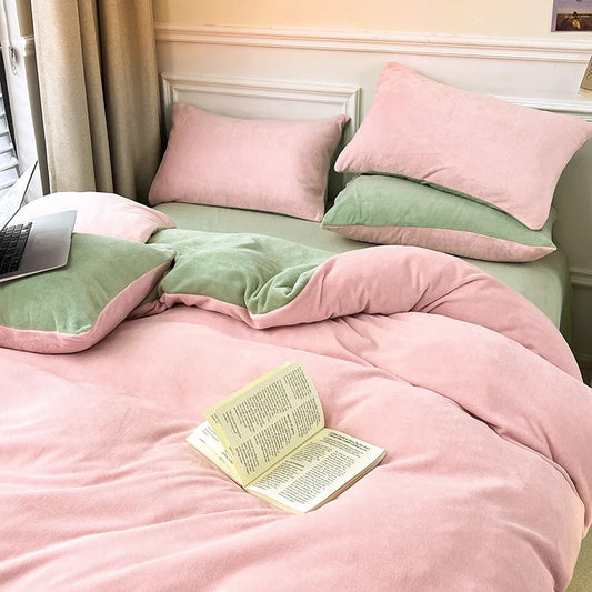 DecorBites™ Double-Color Milk Velvet Bedding Sets: Plush & Warm Comforter Set for Winter