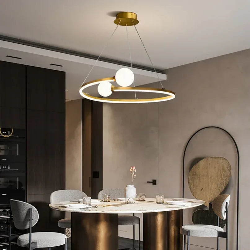 DecorBites™ Gold Nordic Ring LED Ceiling Chandelier for Dining Room & Kitchen Island
