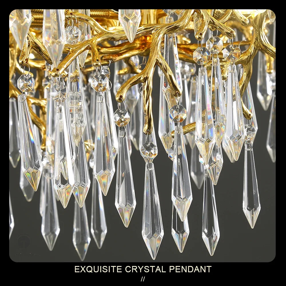 Golden Crystal Long Chandelier