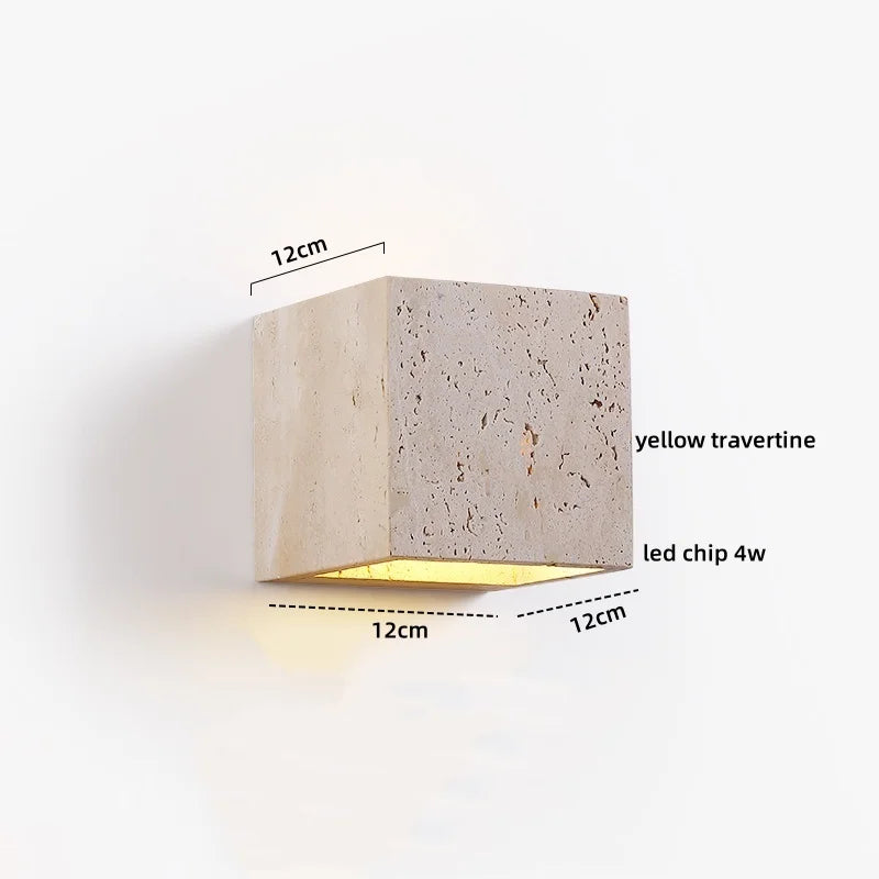 DecorBites™ LED Wall Sconce Yellow Travertine Stone Bedroom Study Cafe Wood Base Stair Light