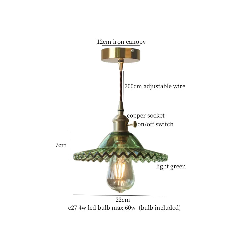 DecorBites™ Green Brass Glass LED Pendant Light for Kitchen Cafe Bar Loft Decoration