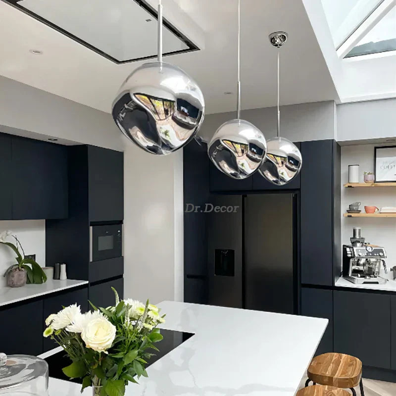 Copper Glass Pendant Light with Glossy Finish