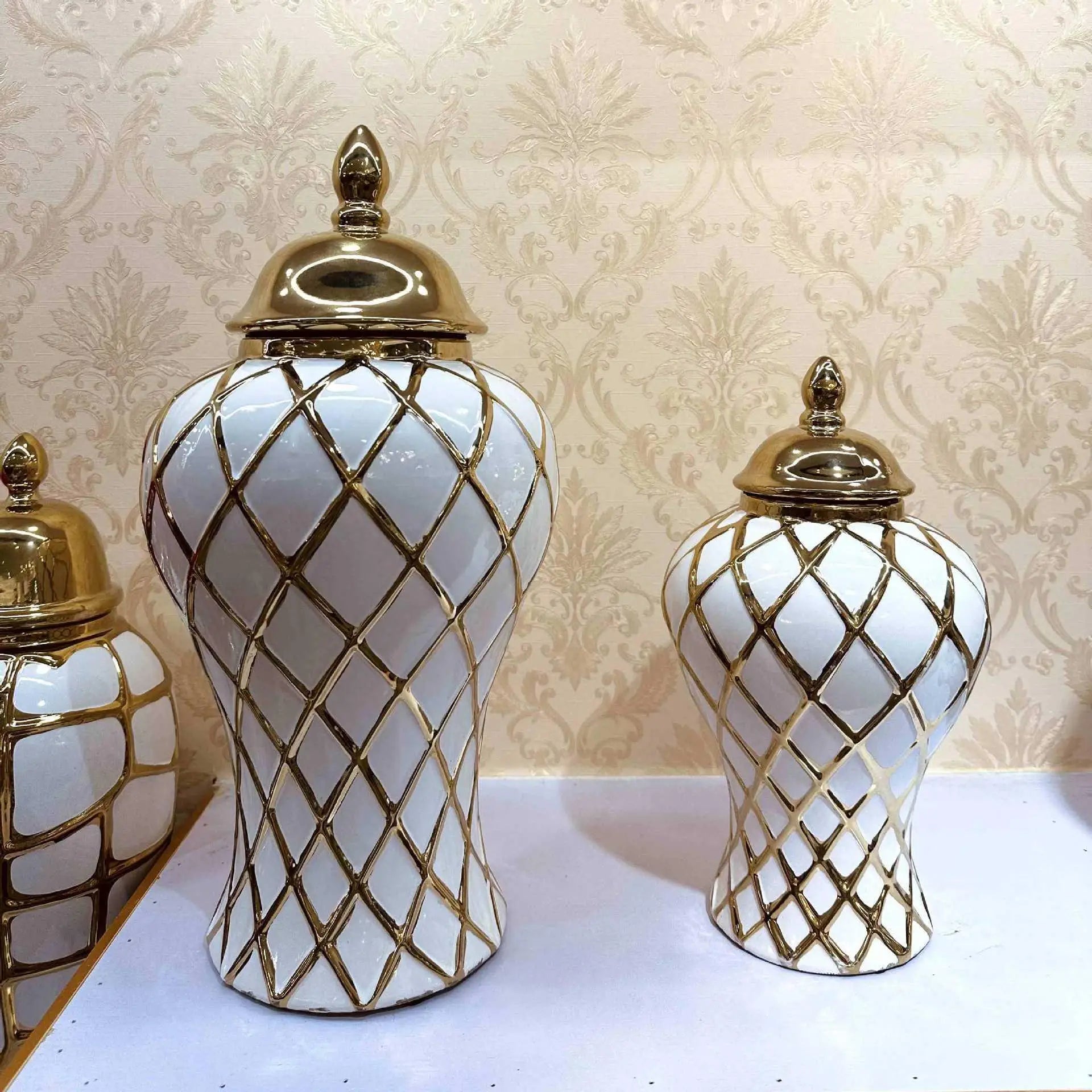 Gold Diamond Porcelain Jar