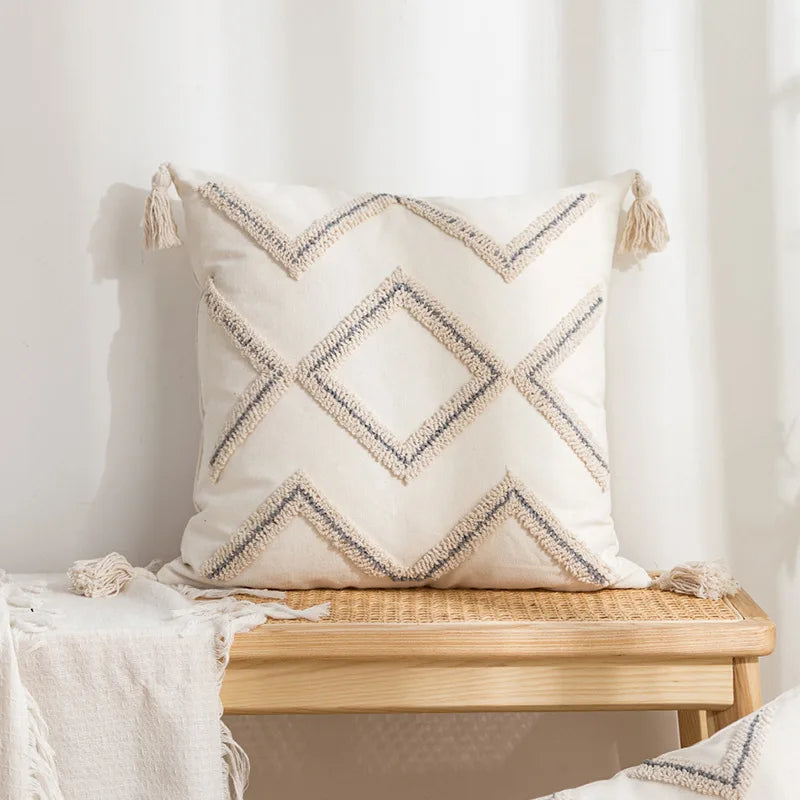 DecorBites™ Geometric Tufted Cotton Canvas Embroidered Pillow Covers for Home Decor