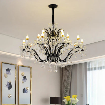 DecorBites™ Crystal Candle Chandelier Lighting: Black Pendant Lamps for Dining Kitchen & Farmhouse