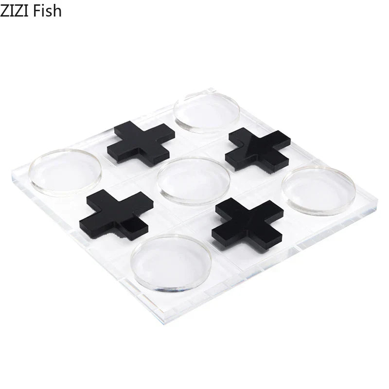 DecorBites™ Acrylic Tic-Tac-Toe Chessboard Set: Geometric Artwork Ornaments & Chess Pieces