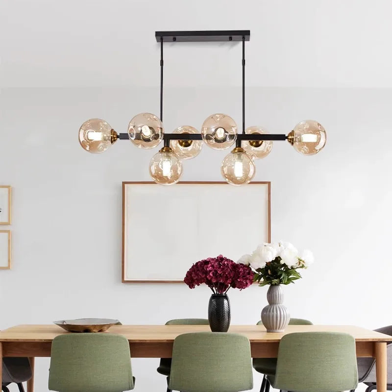 Brass Modern LED Chandelier 8-Head Amber Glow