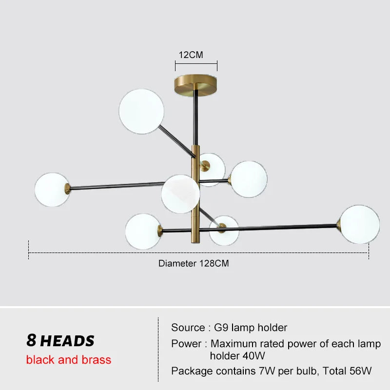 DecorBites™ Glass Brass Chandelier: Nordic Modern Pendant Lights for Home, Living Room, Bedroom, Restaurant, Cafe