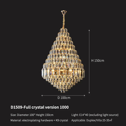 DecorBites™ Crystal Pendant Chandelier for Home, Hotel, Restaurant - Luxury Duplex Hall Light