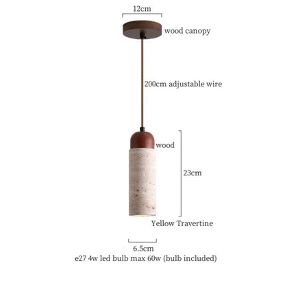 DecorBites™ Cream Glass LED Pendant Lights Modern Wood Yellow Travertine Pendant Lamp