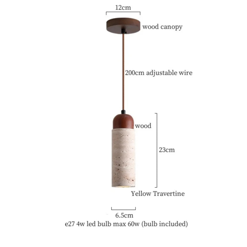 DecorBites™ Cuboid Stone LED Pendant Lights Wood Yellow Travertine Interior Lighting Hanging Lamp