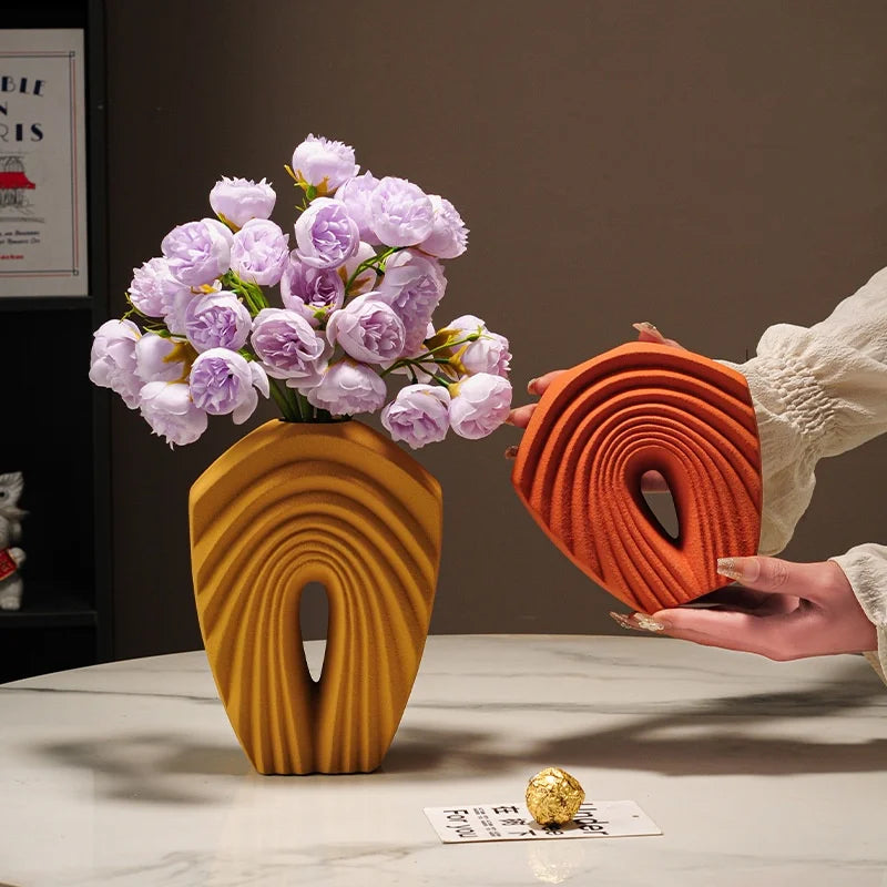 DecorBites™ Geometric Folds Ceramic Flower Vase - Home Decor Handicrafts
