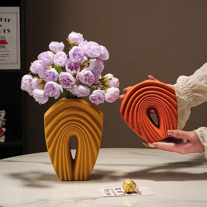 DecorBites™ Geometric Folds Ceramic Flower Vase - Home Decor Handicrafts